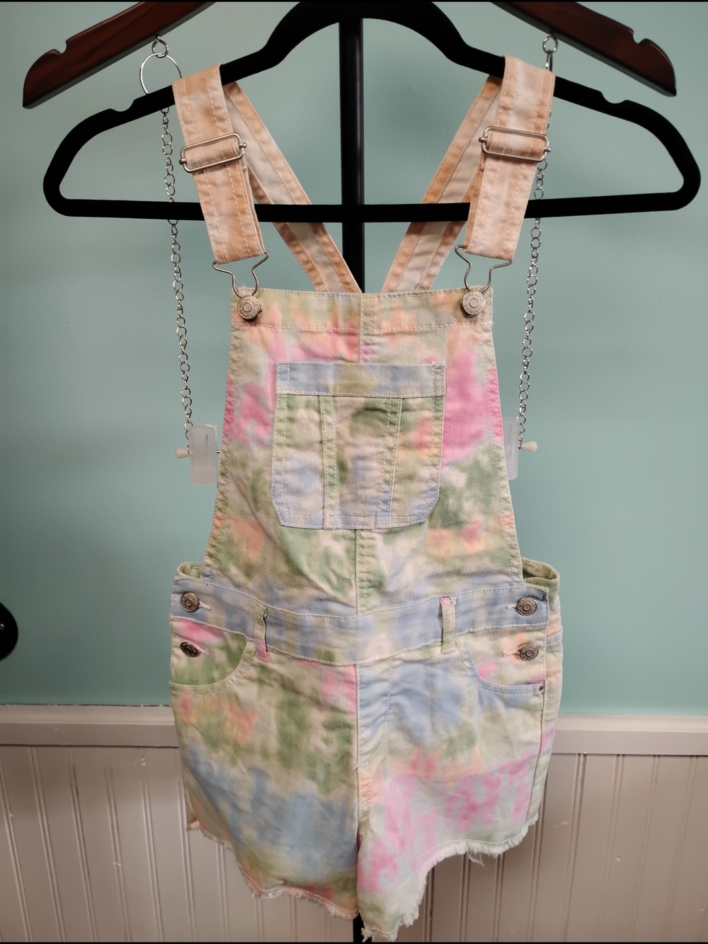 Girls Tie-Dye Pastel Short Overalls